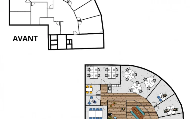 visuel plan de transformation d'un espace de bureau avec cloisons existantes AG Concept 31
