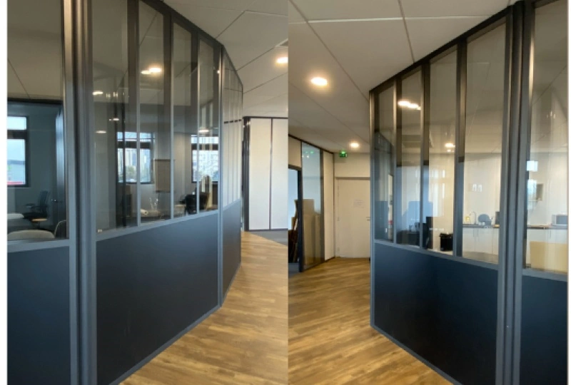 vue de la transformation espaces bureaux avec les cloisons pré existantes - Réalisation AG Concept